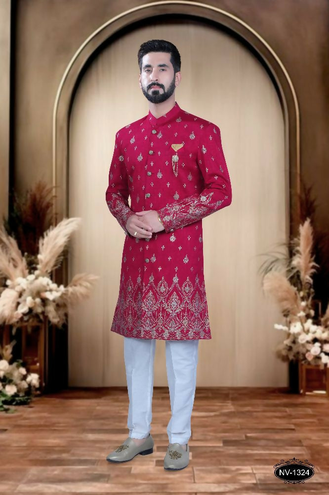 Joban Fashion Men's Rani-Pink Silk Kurta with Pyjama | Grocsy