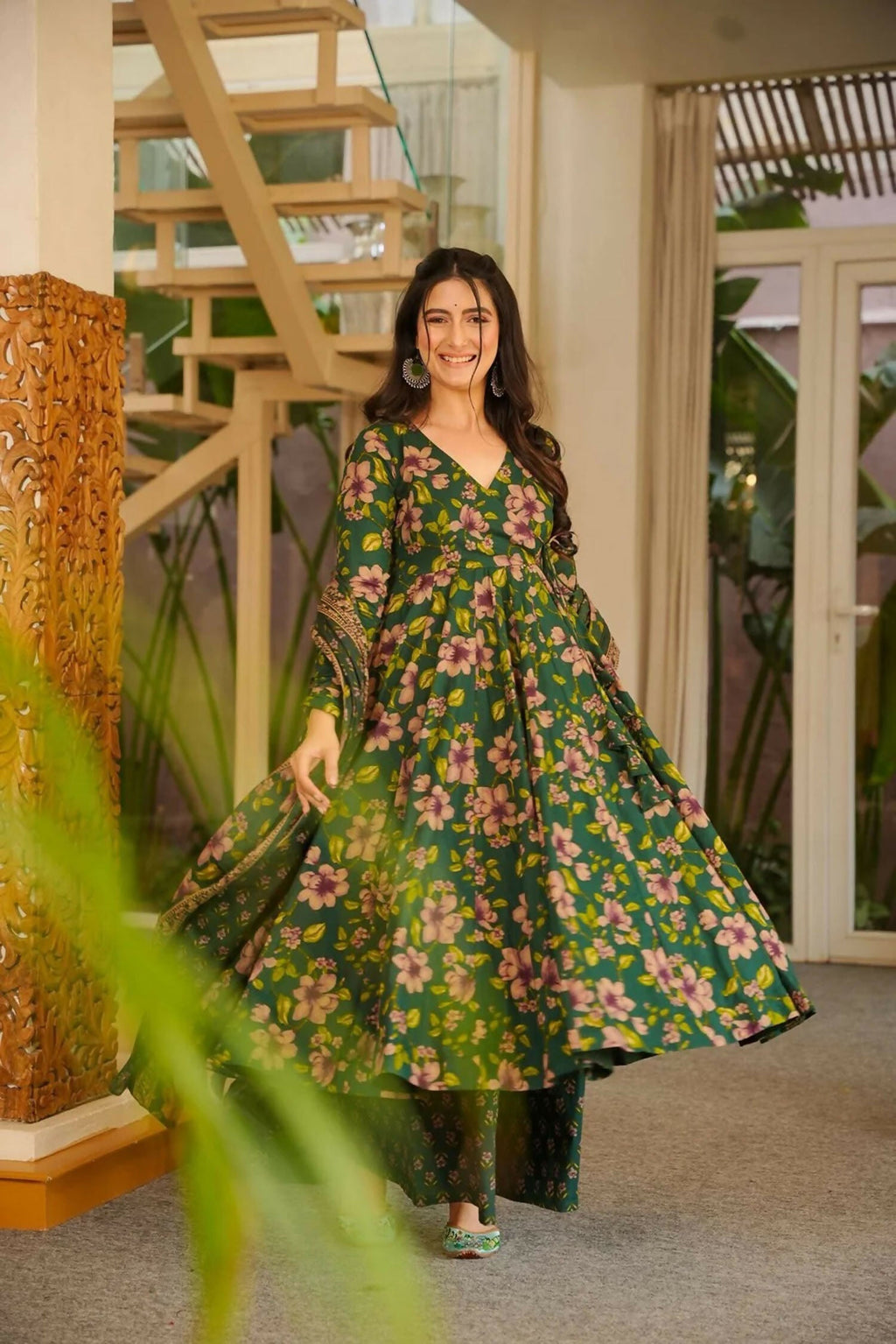 Aayaa Designer Cotton Silk Suit - Green | Grocsy