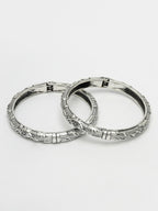 NVR Women's Set of 2 Silver-Toned German Silver Floral Oxidised Kada Bangle