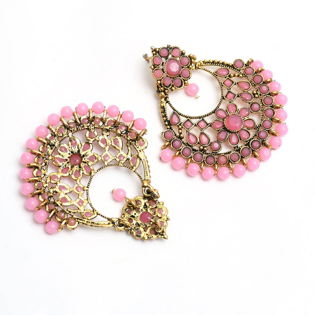 Mominos Fashion Johar Kamal Golden And Pink Beaded Earrings | Grocsy