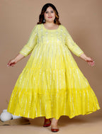 Miravan Women's Plus Size Cotton Embroidery And Lace Work Yellow Party Wear Anarkali Kurta | Grocsy