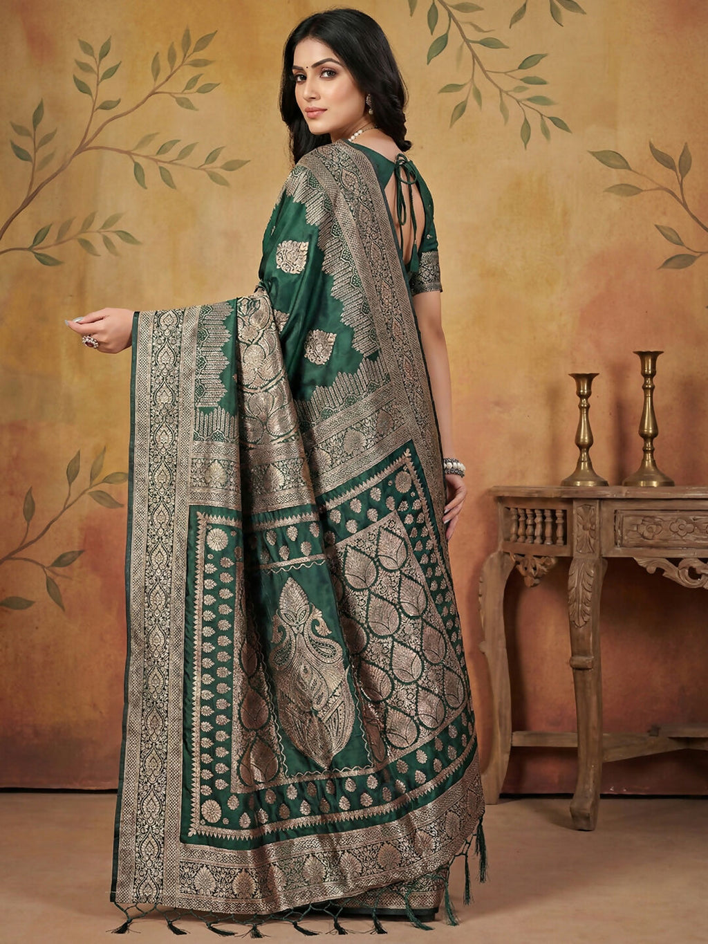Shree Shyam Fashion Green Silk Blend Saree | Grocsy