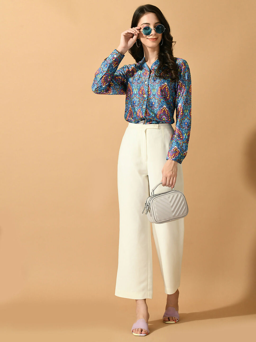 Myshka Women's Multi Satin Printed Smart Shirt | Grocsy