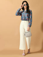 Myshka Women's Multi Satin Printed Smart Shirt | Grocsy