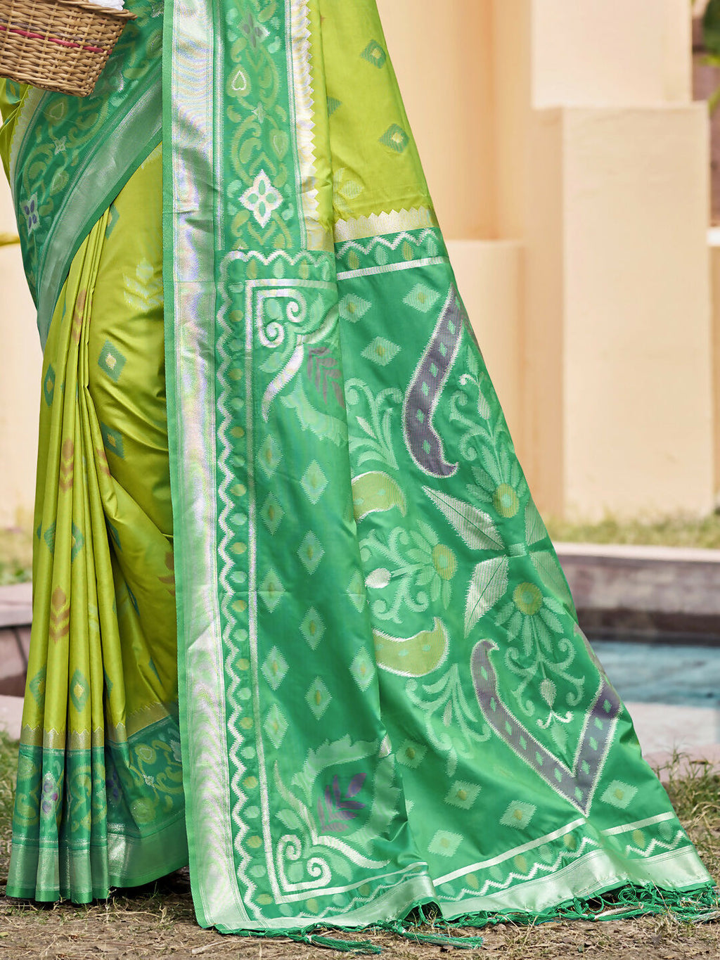 Shree Shyam Fashion Light Green Pochampally Silk Saree | Grocsy