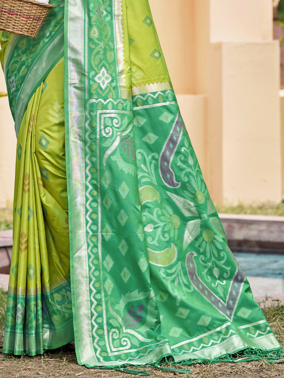 Shree Shyam Fashion Light Green Pochampally Silk Saree | Grocsy