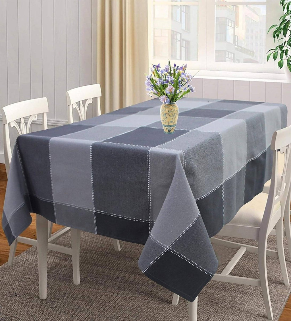 Airwill 100% Cotton Checkered Pattern 4 Seater Square Table Cover - Black & Grey | Grocsy