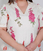 Miravan Plus Size Womens Off White Flower Printed Cotton Flex Maxi Dress | Grocsy
