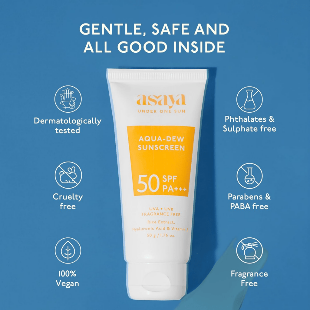 Asaya Aqua Dew Sunscreen SPF 50 PA+++ With Rice Extract For All Skin Types | Grocsy
