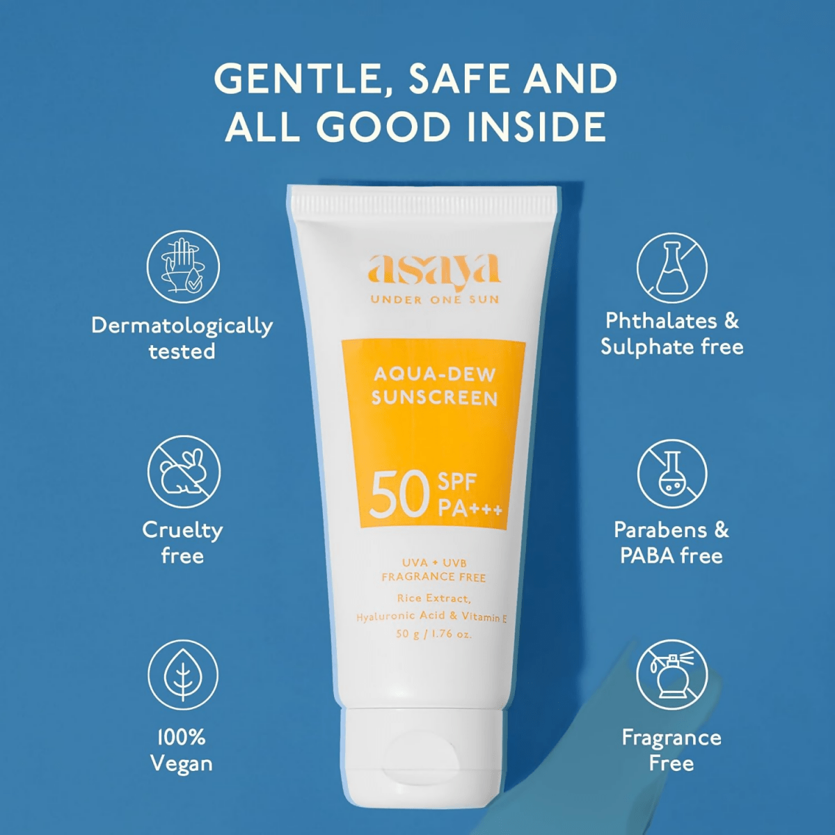Asaya Aqua Dew Sunscreen SPF 50 PA+++ With Rice Extract For All Skin Types | Grocsy