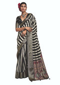 Joban Fashion Black Dola Tussar Silk Self Jacquard Border Saree | Grocsy
