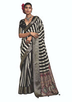Joban Fashion Black Dola Tussar Silk Self Jacquard Border Saree | Grocsy
