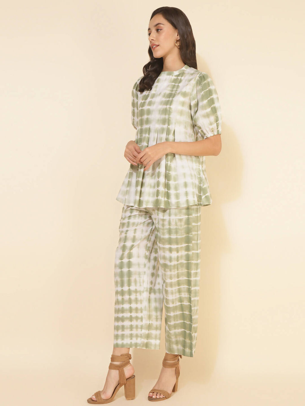 Janasya Women's Off White Cotton Tie & Dye Casual A-line Co-ords | Grocsy