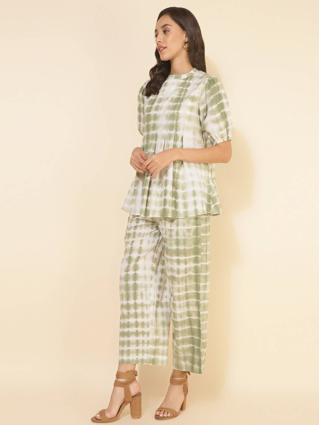 Janasya Women's Off White Cotton Tie & Dye Casual A-line Co-ords | Grocsy