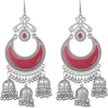 MS Fashion India Oxidized German Silver Cherry Red Chandbali Jhumkis Hook Earrings | Grocsy