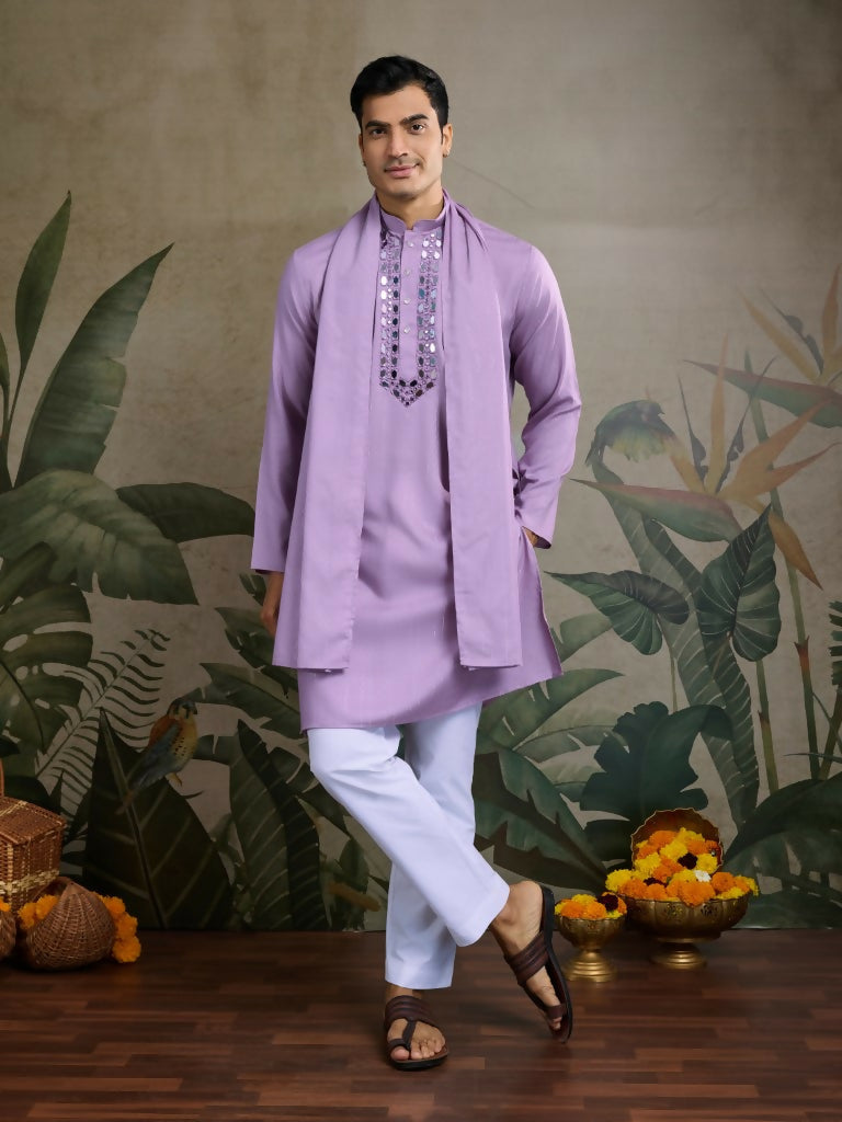 Vastranavya Dusty Pink Exclusive Viscose Rayon Festival Wear Real Mirror Work Kurta with Dupatta | Grocsy
