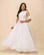 FIORRA Women's White Georgette Anarkali Kurta With Dupatta | Grocsy