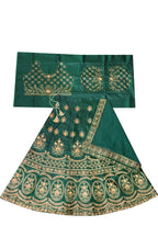 Dwiden Green Lehriyu Tafetta Sattin Semi-Stitched Girl's Lehenga Choli | Grocsy