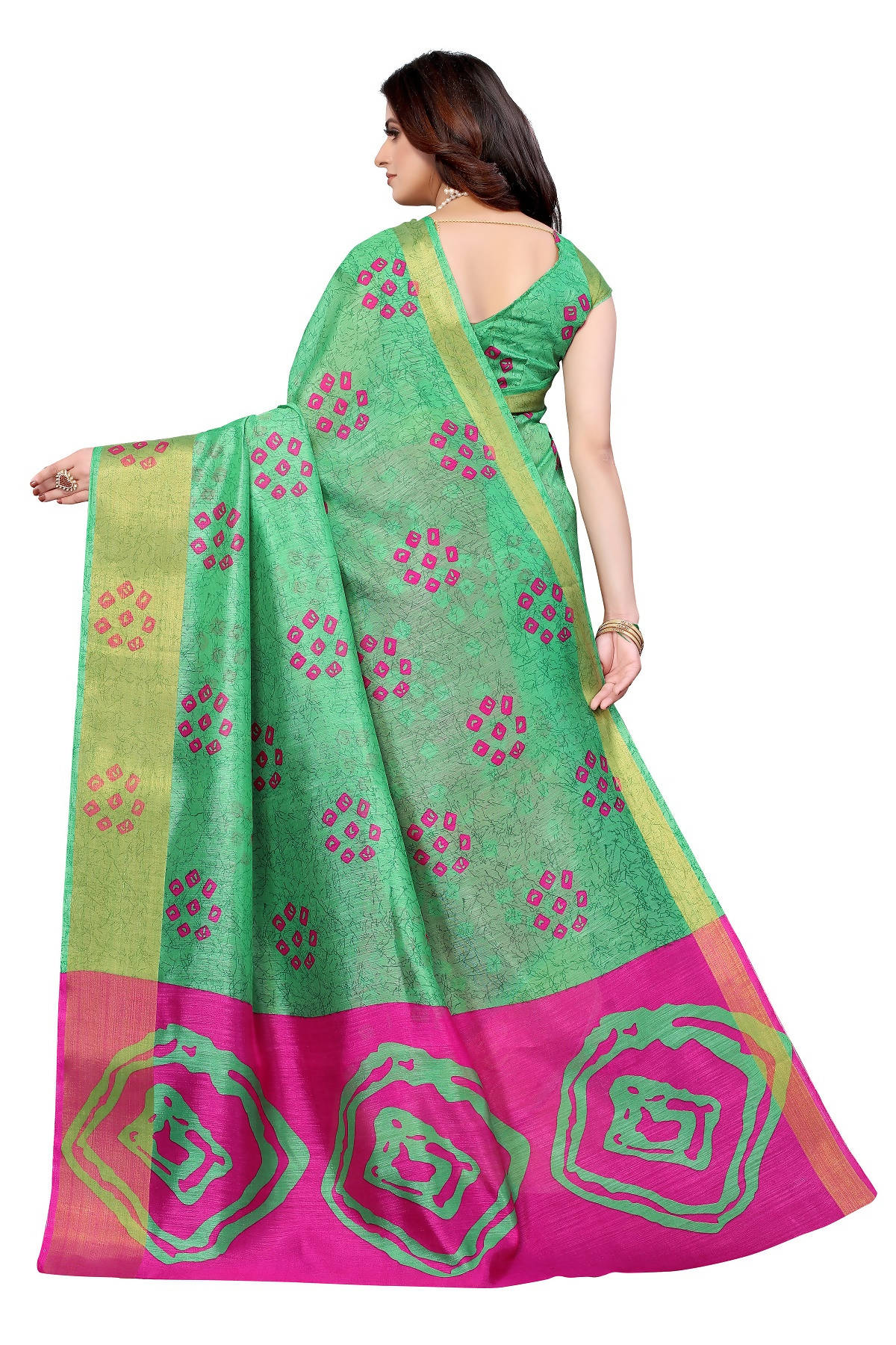 Vamika Ethnic Fire Pink Jari Border Linen Saree | Grocsy