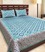 Vamika Latest Printed Cotton Sea Green & White Bedsheet With Pillow Covers (LEOC_CHKR_SG) | Grocsy