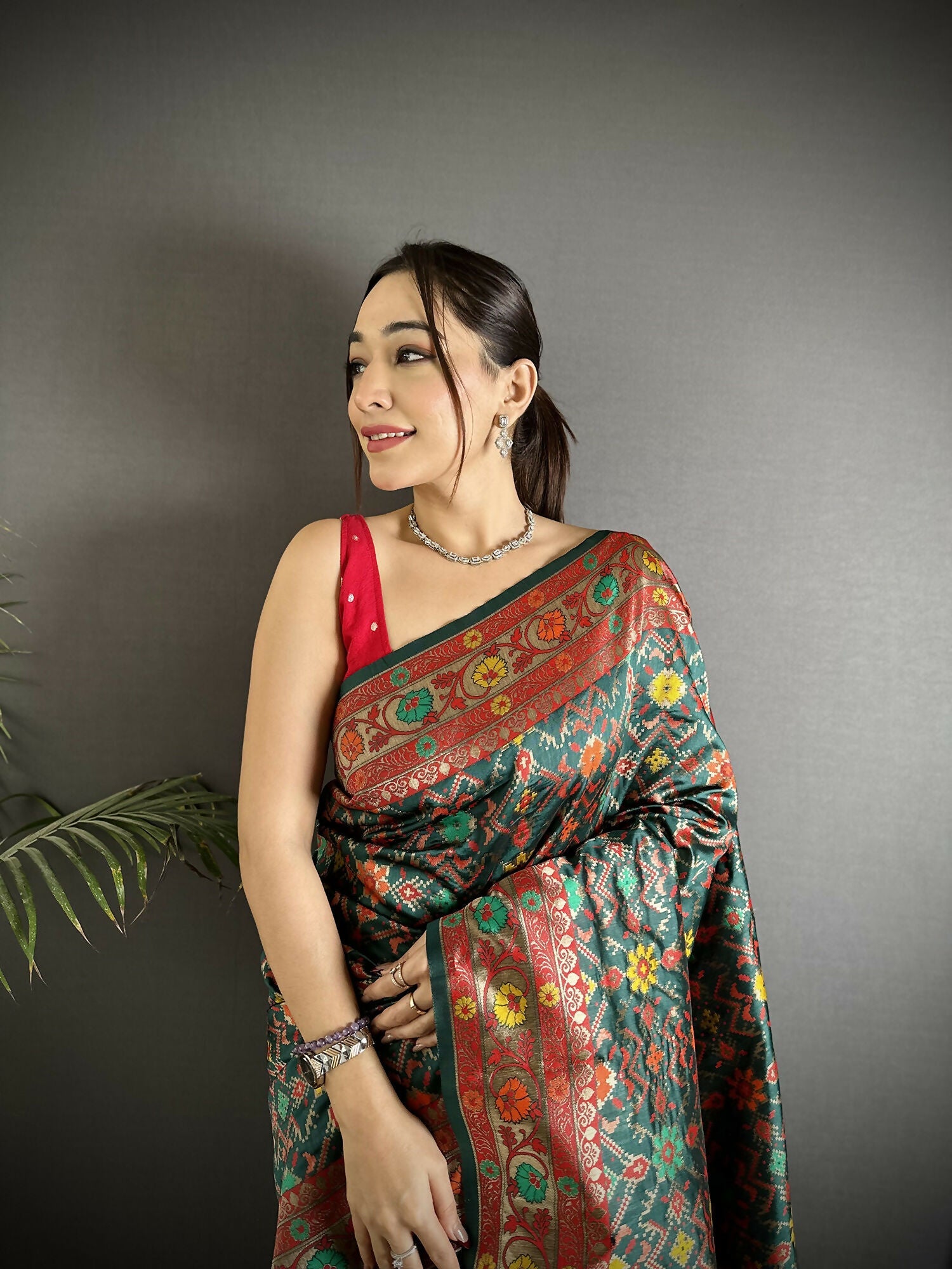 Joban Fashion Dark Green Banarasi Soft Silk Woven Saree | Grocsy