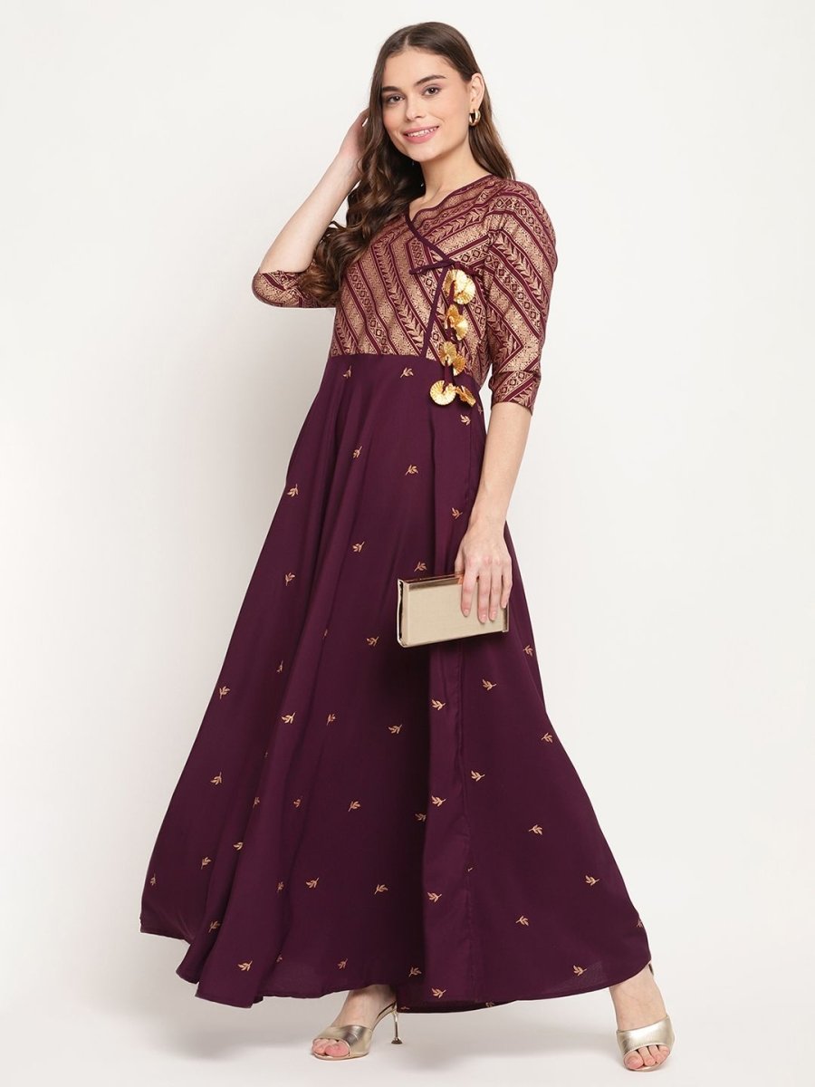 Ahalyaa Women Crepe Wine Colour Glitter Print Kurta | Grocsy