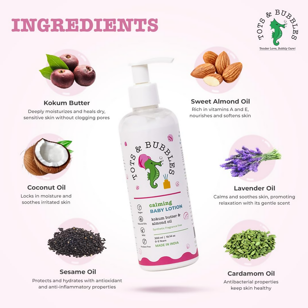 Tots & Bubbles Calming Baby Body Lotion with Kokum Butter & Sweet Almond Oil | Grocsy