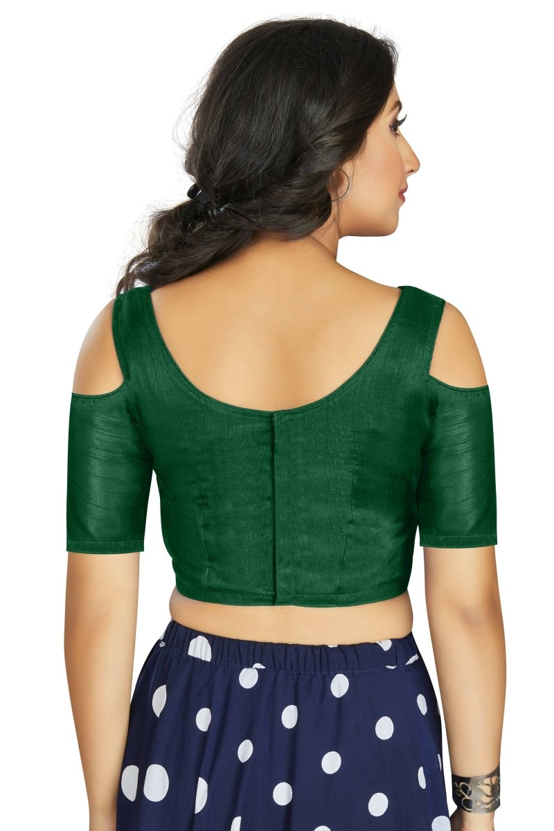 Aastha Fashion Women's Green Art Silk Cold Shoulder Sleeve Readymade Blouse | Grocsy