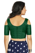 Aastha Fashion Women's Green Art Silk Cold Shoulder Sleeve Readymade Blouse | Grocsy
