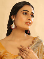 Nuyug 22K Gold Plated Serenoor Ruby Kundan Chandbali Earrings | Grocsy