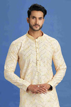 Raivat Ethnic Cotton Embroidery Kurta Pajama In Yellow Colour | Grocsy