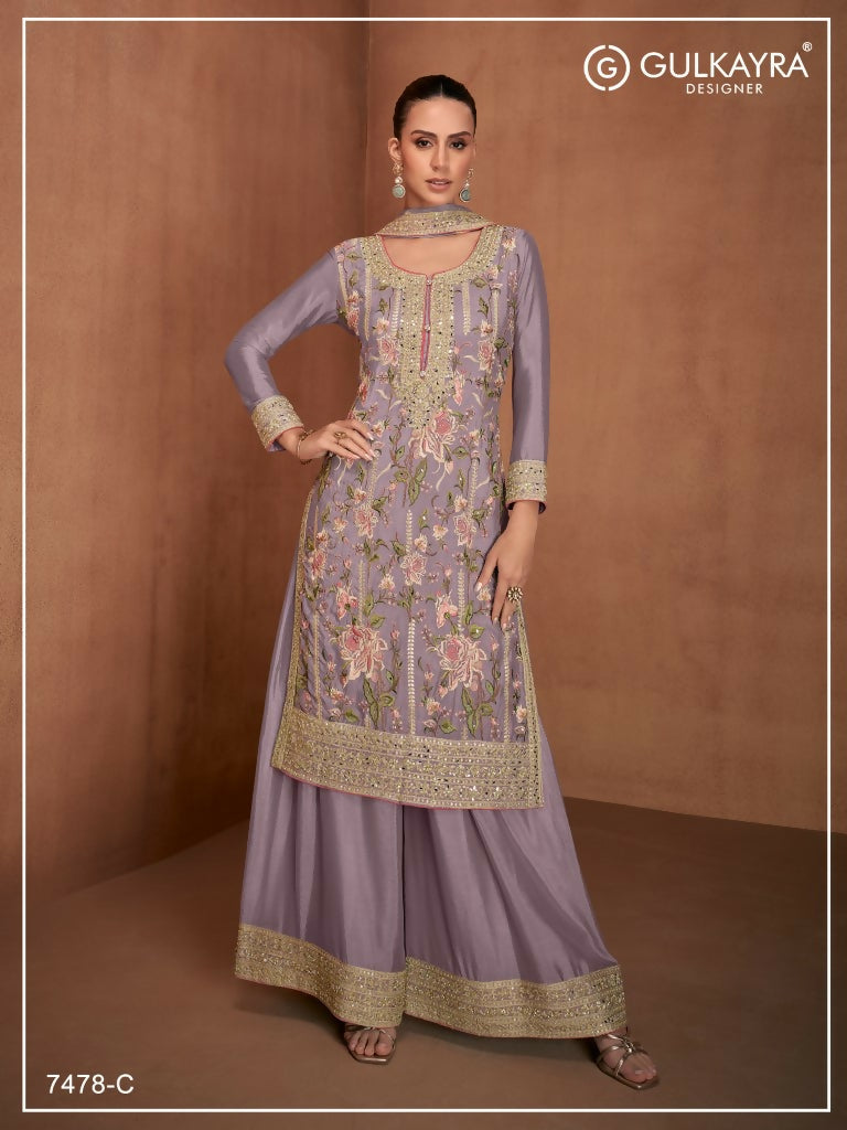 Vastranavya Lavender Heavy Star Georgette Embroidered Sequins & Mirror Work Classy Pakistani Palazzo Suit | Grocsy