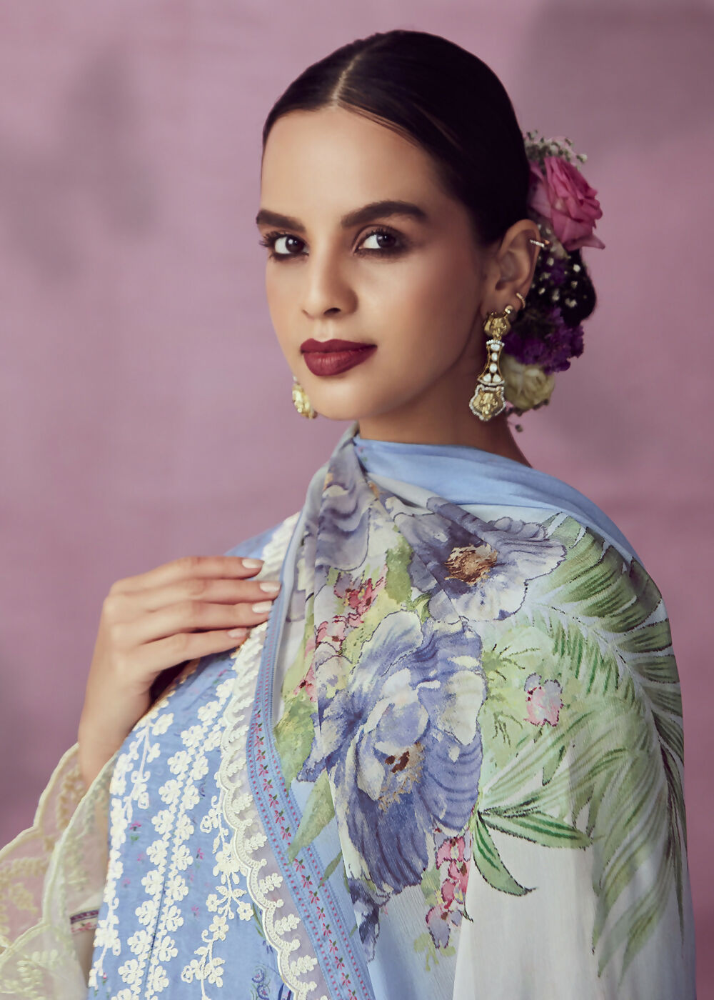 Pretty Blue Muslin Cotton Printed Trendy Salwar Kurta Set - Emponline | Grocsy