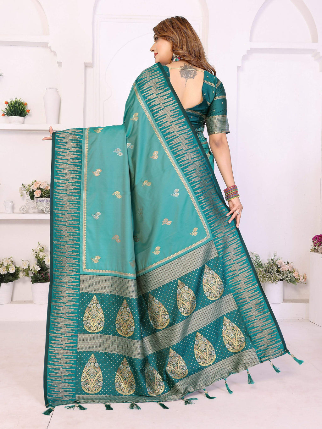 Aastha Fashion Aqua South Soft Silk Zari Weaving Saree | Grocsy