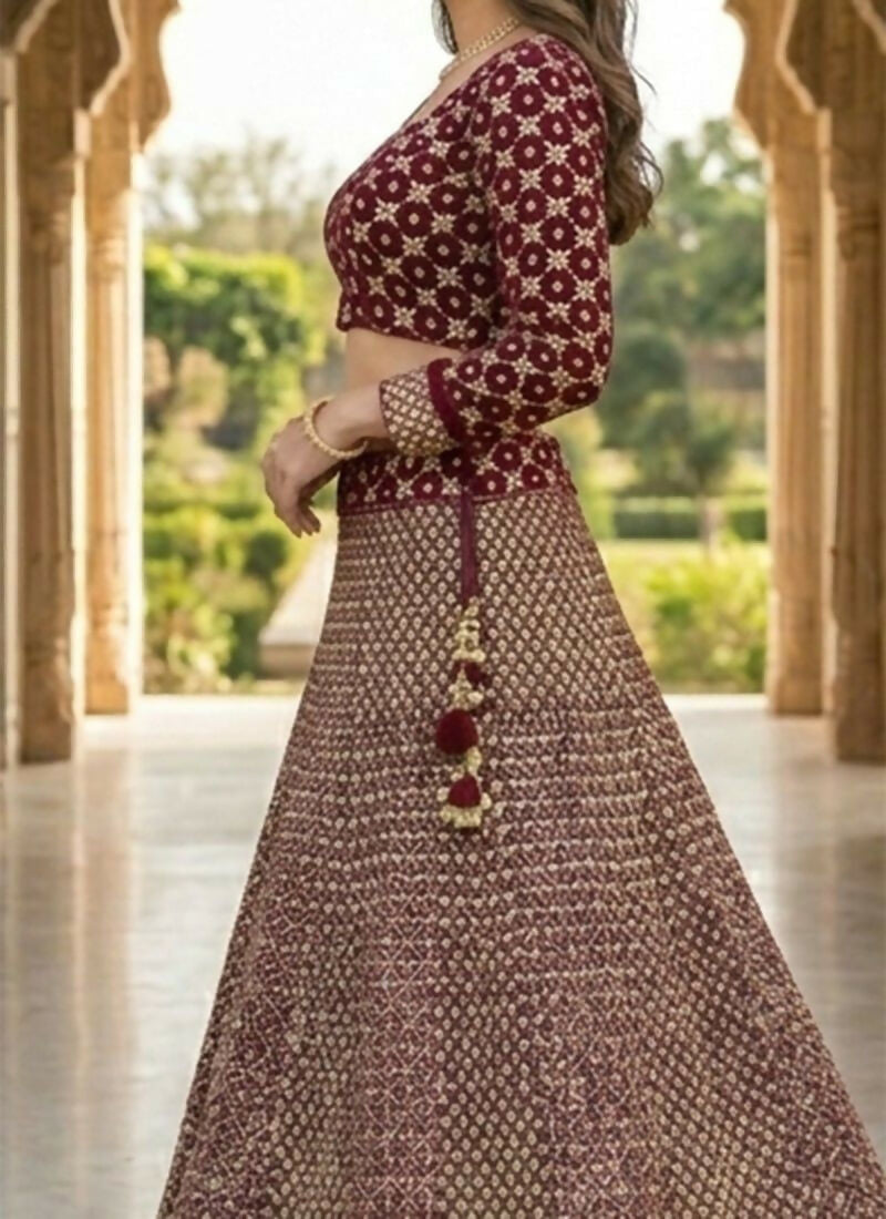 Lehenga Mart Wine Faux Georgette Designer Bollywood Style Wedding Wear Lehenga Choli | Grocsy
