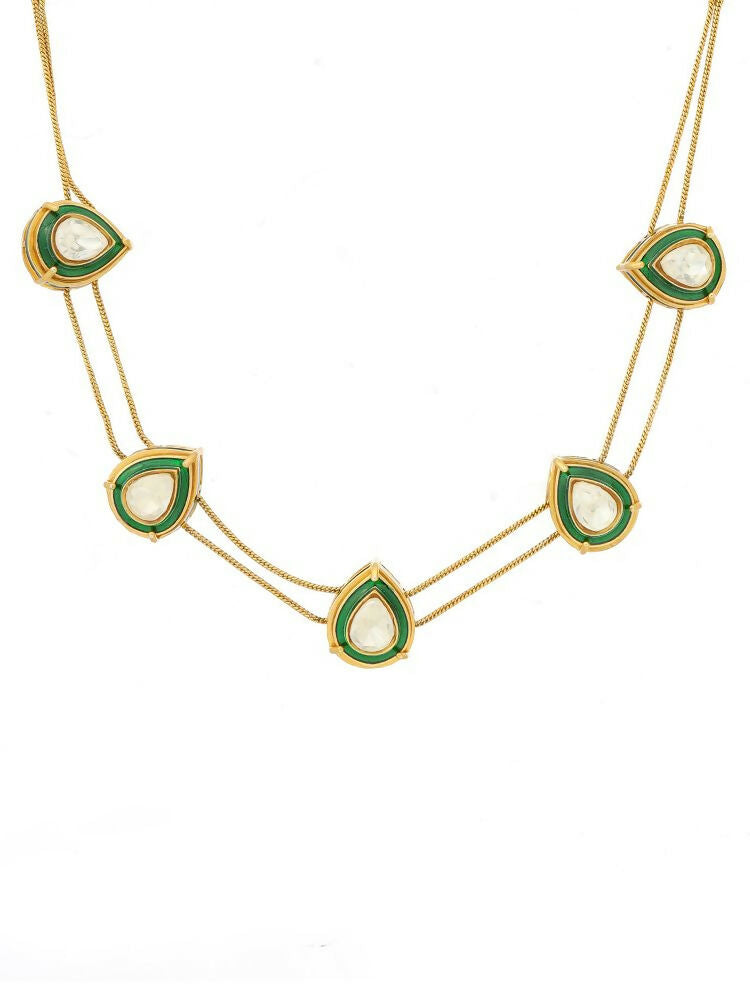 Green Meenakari Antique Finish Earrings and Drop Necklace set - Ruby Raang | Grocsy