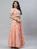 Pink Cotton Embroidered Work Lehenga Choli with Dupatta - Jivika | Grocsy