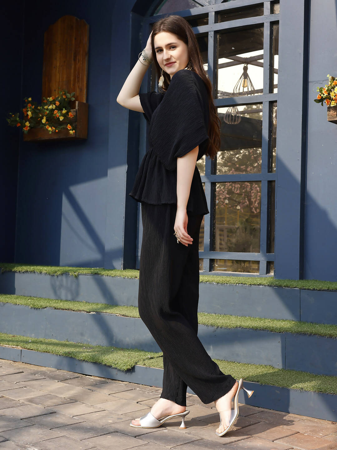 Black Crush Plain Top with Matching Bottom - Eesha | Grocsy