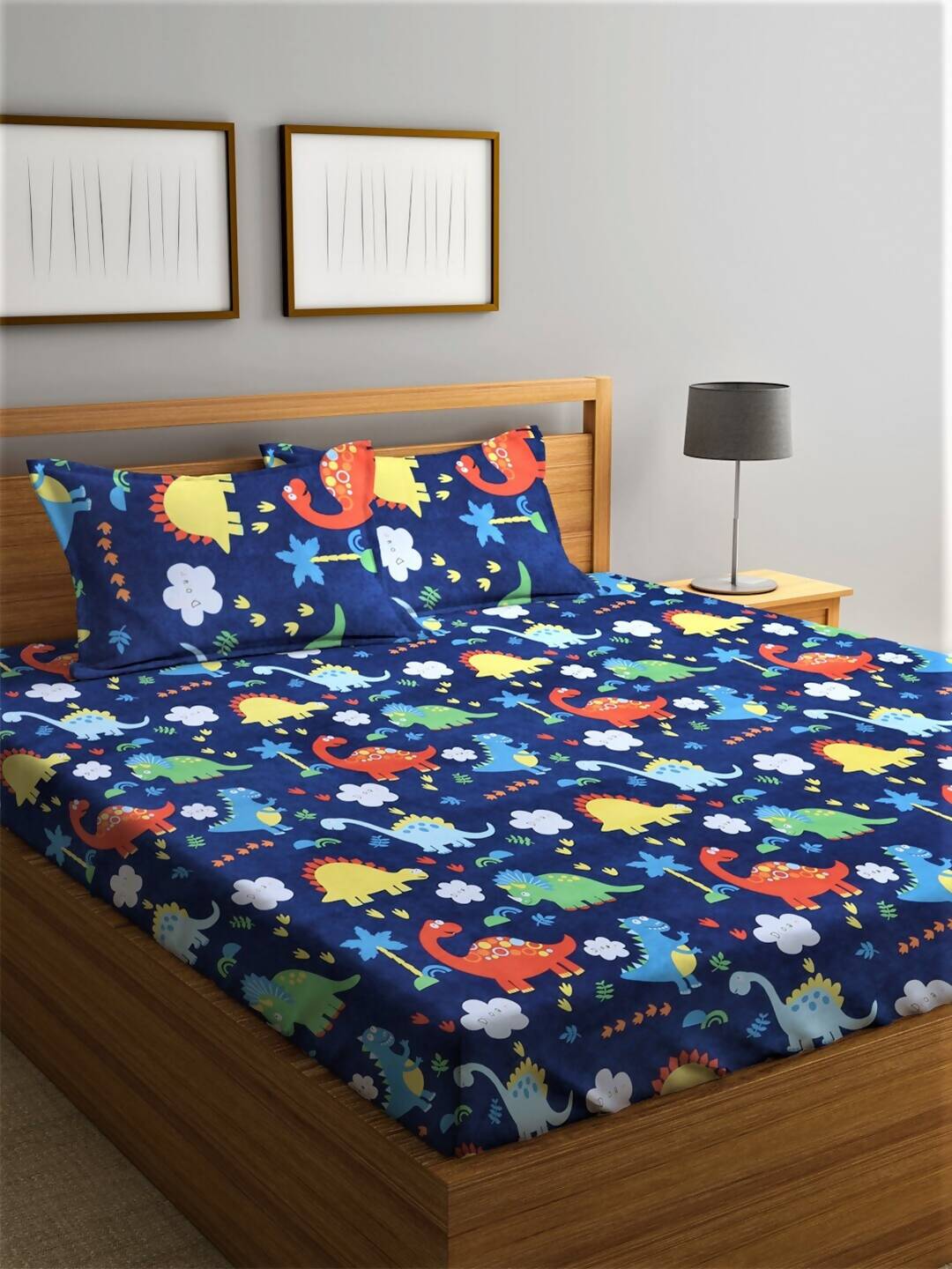 Home Sizzler Blue & Red Cartoon Characters 210 TC Bedsheet with Pillow Cover | Grocsy