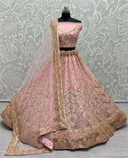 Jyoti Fashion Women's Pink Bridal Net Fancy Sequins with Multi Thread Embroidered & Handwork Wedding Lehenga Choli | Grocsy