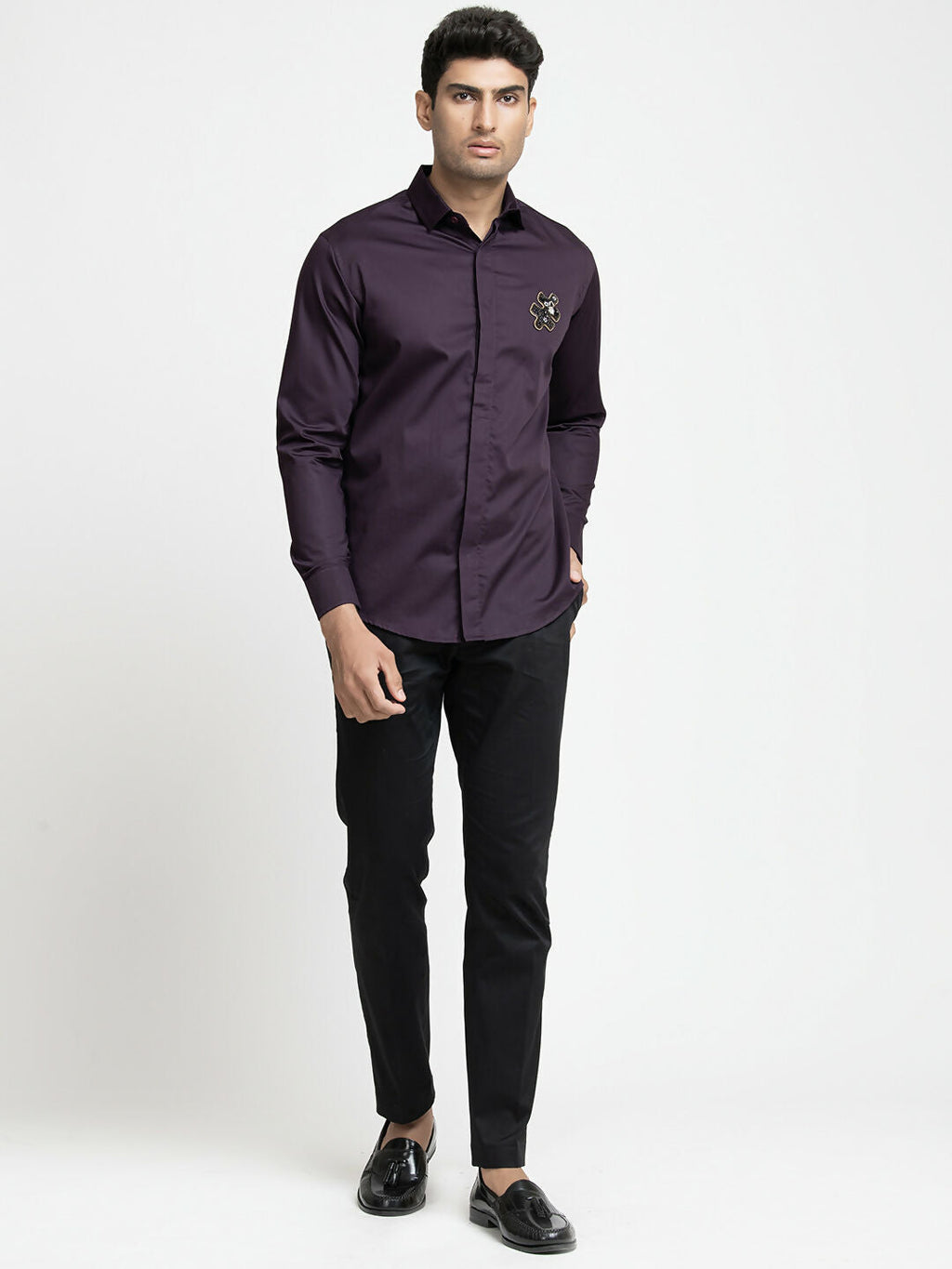Puzzle Chip Embroidered Shirt by Hilo Design | Grocsy