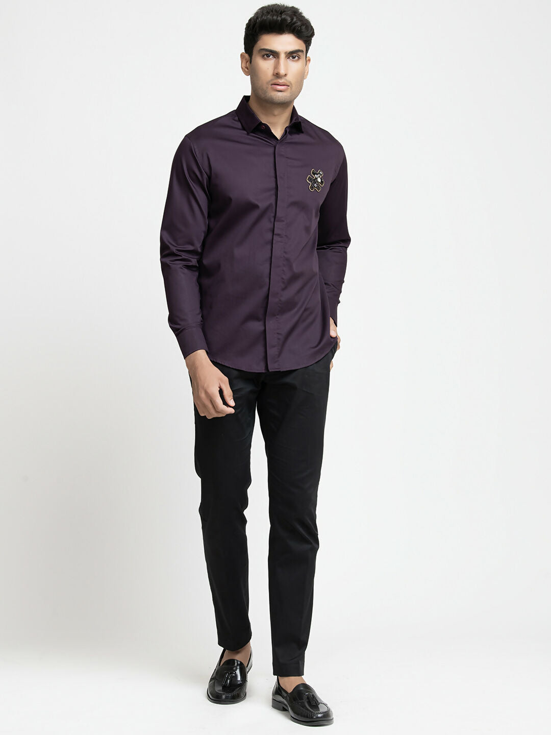 Puzzle Chip Embroidered Shirt by Hilo Design | Grocsy