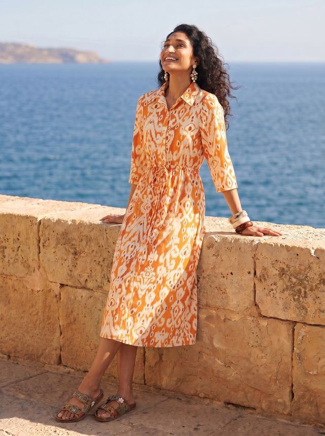 Janasya Orange A-Line Cotton Dress | Grocsy