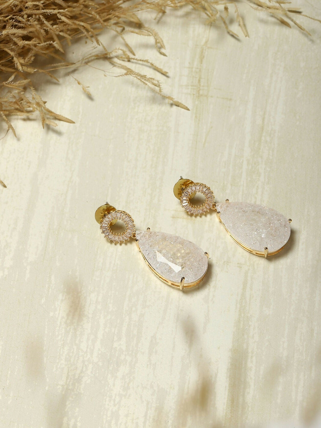 White Druzy Quartz Earrings- Ruby Raang