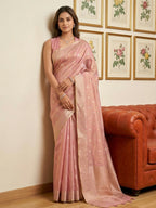 Shree Shyam Fashion Pink Tissue Silk Saree | Grocsy