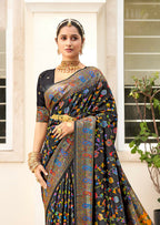 Joban Fashion Faux Chiffon Light Weight SareeBlack Colored With Zari Border Saree | Grocsy