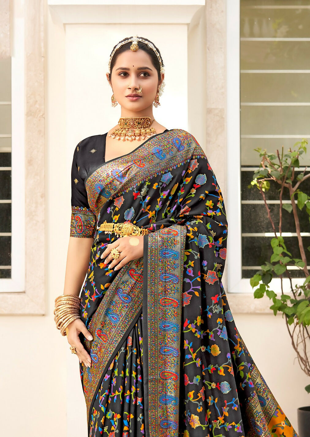 Joban Fashion Faux Chiffon Light Weight SareeBlack Colored With Zari Border Saree | Grocsy