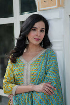 Vastranavya Lime Green Pure Cotton Printed Top with Pant & Dupatta Set | Grocsy