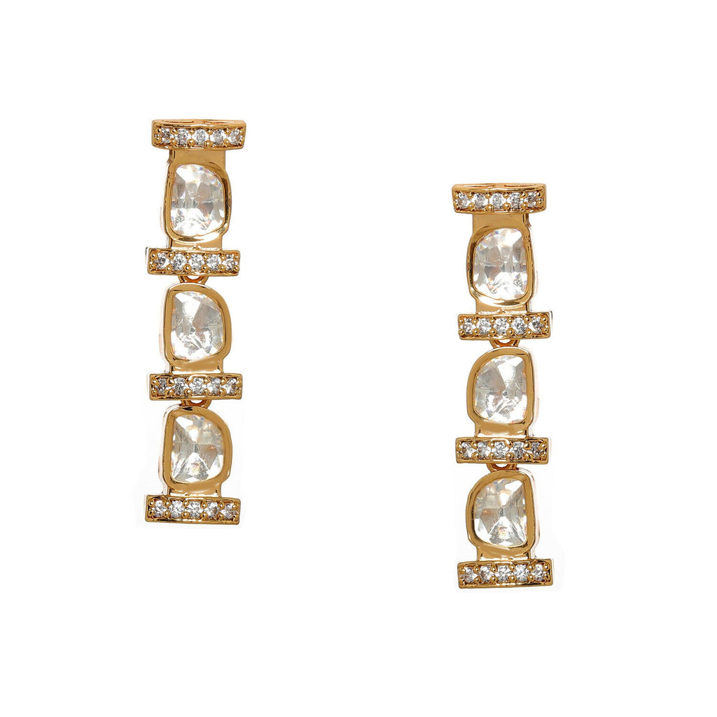 Long Kundan and Diamond Earrings (Gold) - Ruby Raang | Grocsy