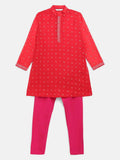 Ahalyaa Red Chnaderi Gold Khari Print Kids Kurta Churidar Set For Boys | Grocsy